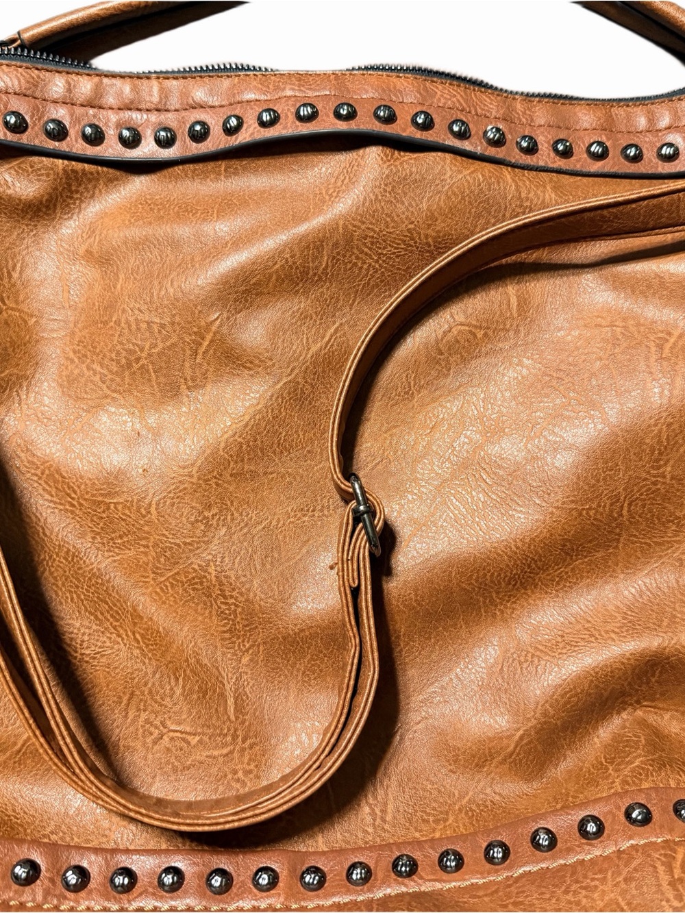 Women's Tan Studded Shoulder Bag with Adjustable Strap - Picture 2 of 7